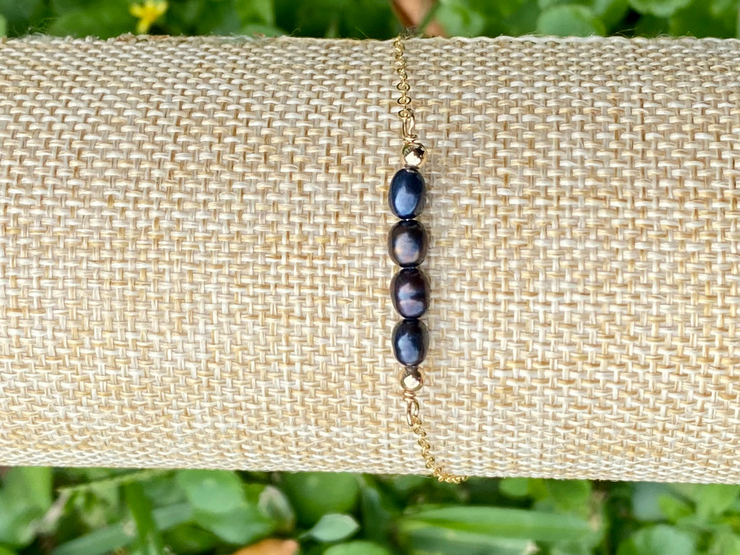 Four in A Row (Black) Gold-Filled Bracelet